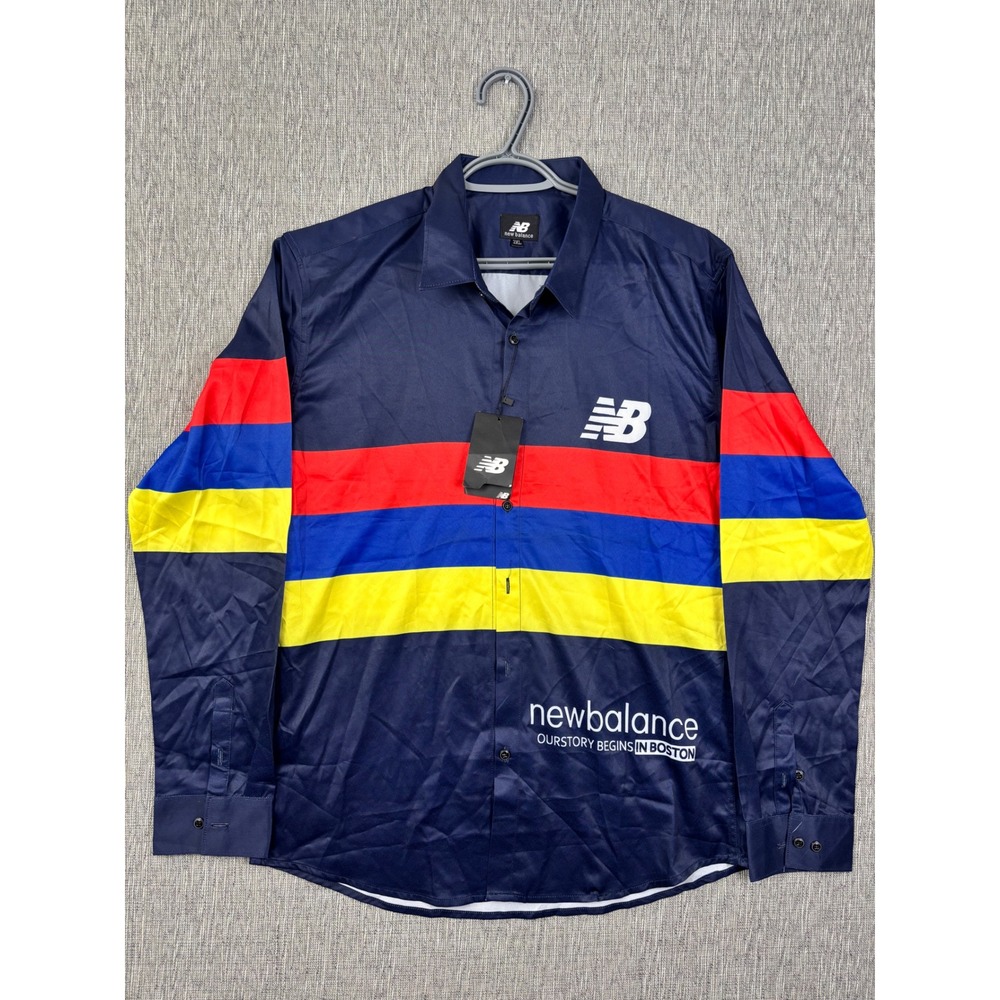 New Balance Colorblock Button Down Shirt Navy Red Yellow L325 3XL Fits Smaller